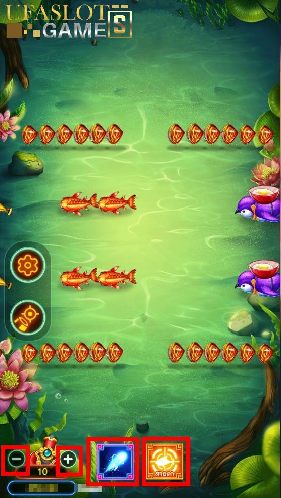 ปุ่มต่าง ๆ ภายในเกม Fishing Foodie